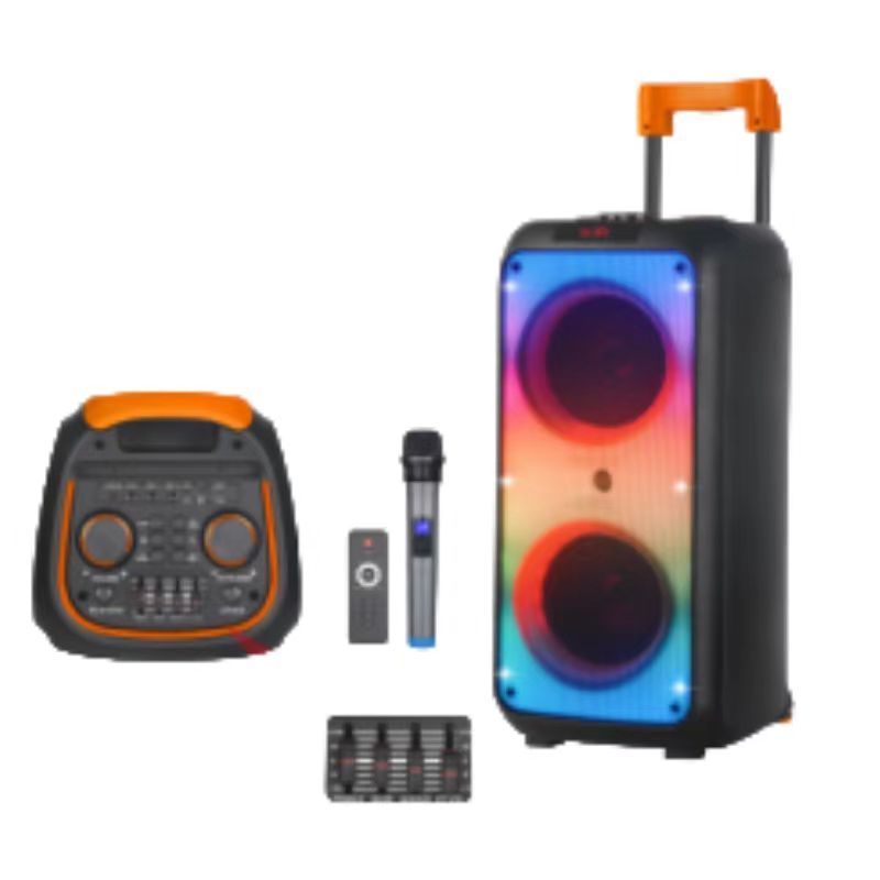 Large Power 12 Inch Full Range Loud Powered Wireless Stereo Speaker Outdoor Party Portable Trolley Speaker With Led Light