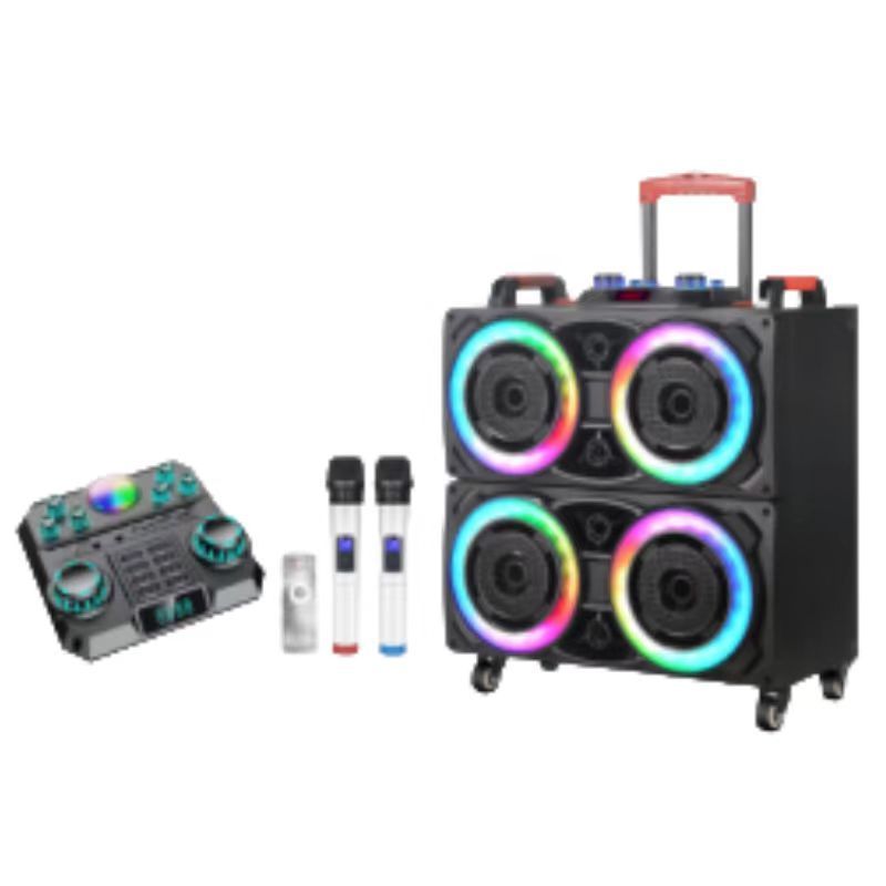 Large Power 12 Inch Full Range Loud Powered Wireless Stereo Speaker Outdoor Party Portable Trolley Speaker With Led Light