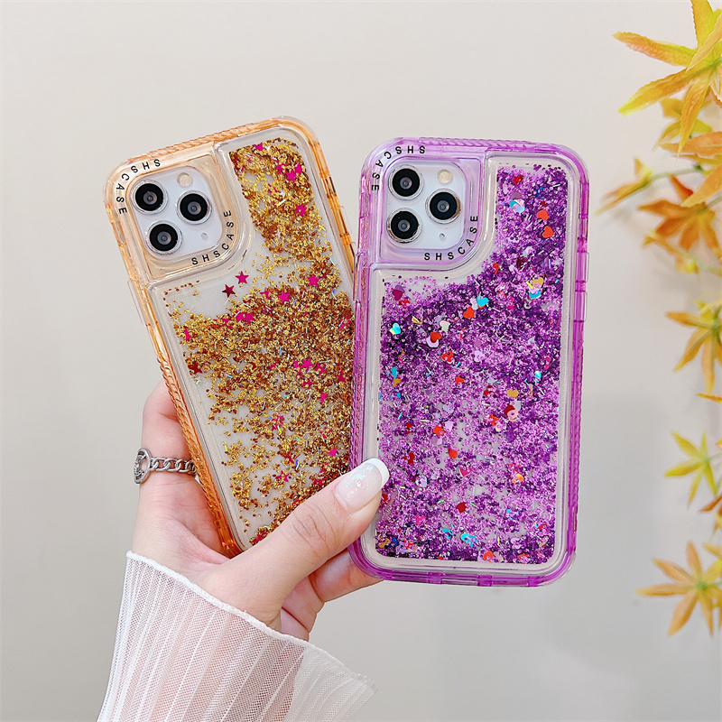 Bulk sell full cover phone 14 pro max phone cases with charms for iphone 13 fashion glitter quicksand cell phone cases