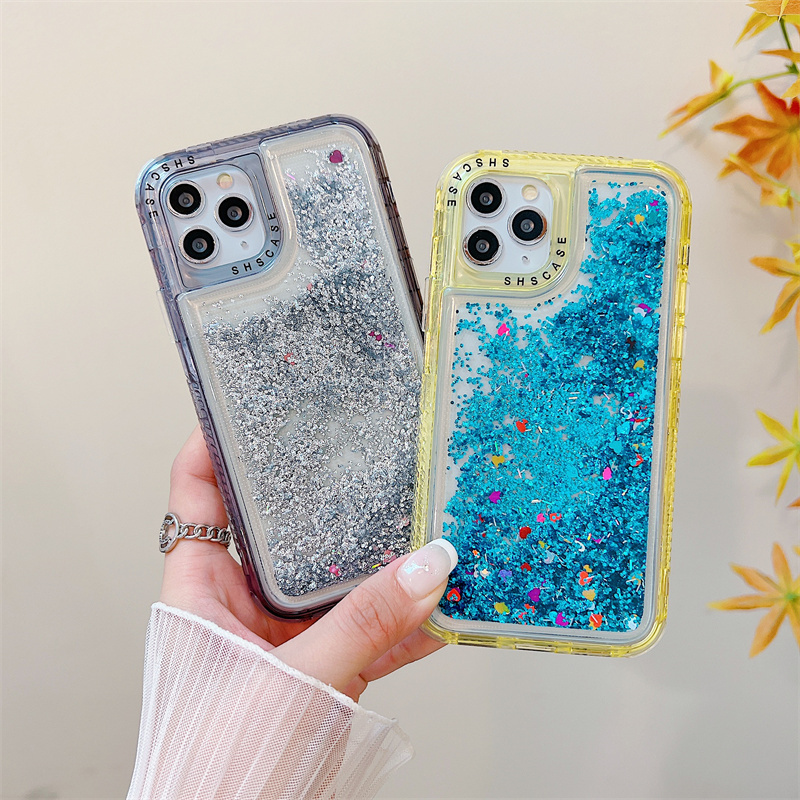 Bulk sell full cover phone 14 pro max phone cases with charms for iphone 13 fashion glitter quicksand cell phone cases