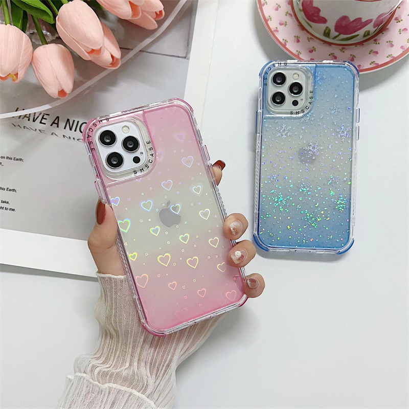 Full protective Shscase Shining Glitter laser Bumper Phone Case For iPhone xr transparent Armor Back Cover for iPhone14 pro