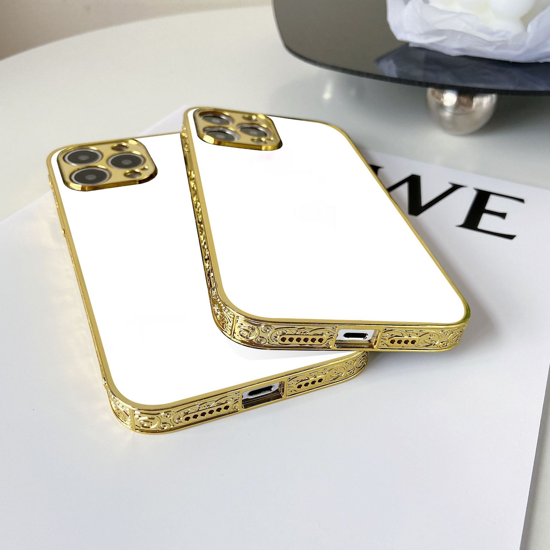 Luxury Plating Gold Lace Flower Rubber customised uv printing mobile phone cases for iphone 15 pro max 14 pro