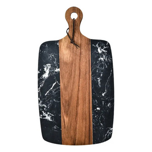 Luxury Black Marble and Acacia Wood Charcuterie Board Cheese Serving Board With Handle