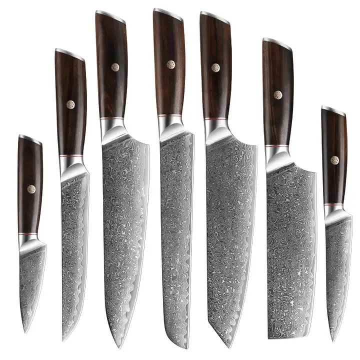 Sharp 7Pcs Japanese VG10 Core Damascus Kitchen Knife Set