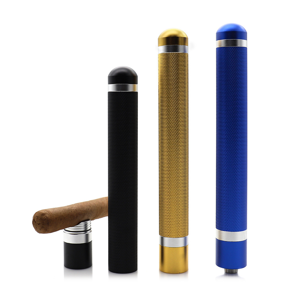 Wholesale Aluminium Alloy Cigar Case Tube Portable Travel Cigar Humidor Holder For Cigar Accessories