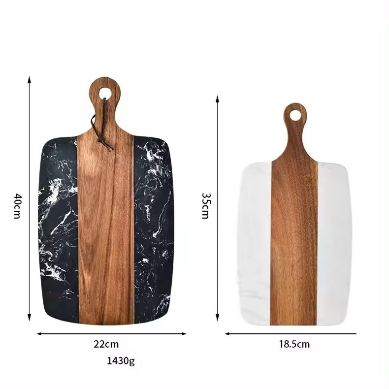 Luxury Black Marble and Acacia Wood Charcuterie Board Cheese Serving Board With Handle