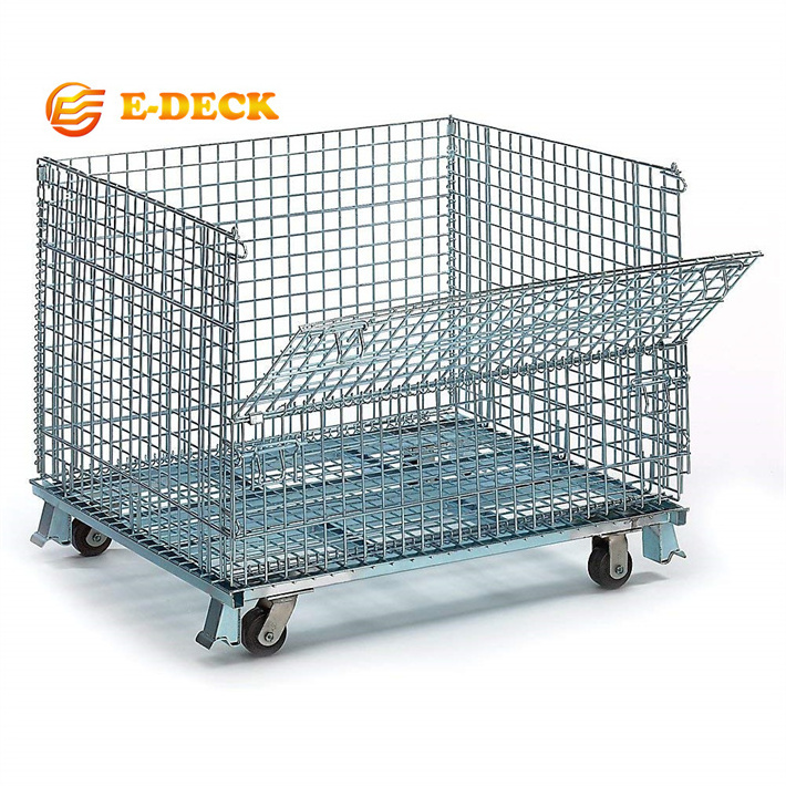 China hot dip galvanized industrial material handling wire shipping containers with wheels