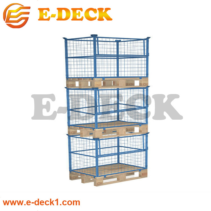 Galvanized zinc collapsible demountable foldable steel cage pallets with no bottom