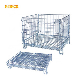 European style china industrial large forklift folding stacking metal wire pallet cage container for sale