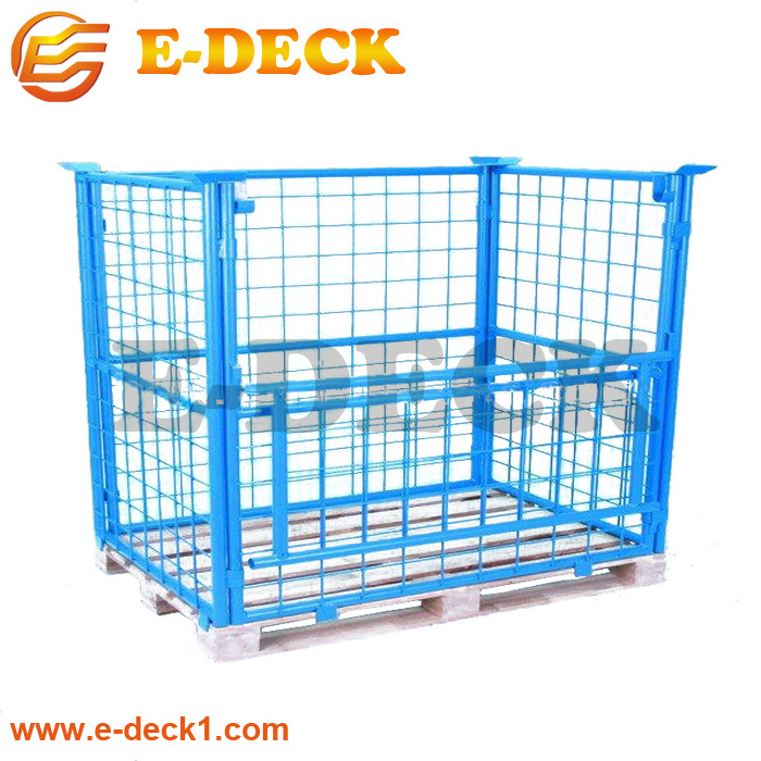 Galvanized zinc collapsible demountable foldable steel cage pallets with no bottom