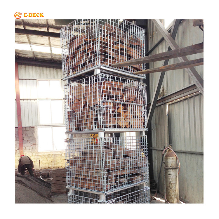 Factory direct wire mesh lockable zinc galvanized foldable movable metal firewood cage