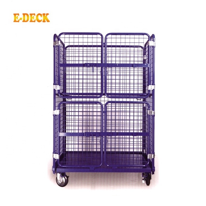 Nesting cargo cage collapsible goods four side storage nesting metal galvanized warehouse folding pallet cart trolley