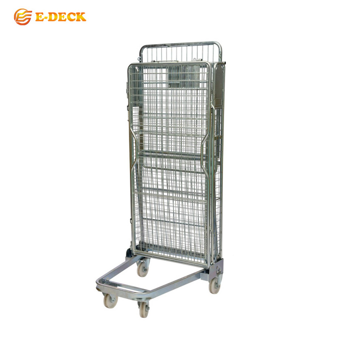 4 sides collapsible supermarket portable logistic storage trolley roll containers with wheels