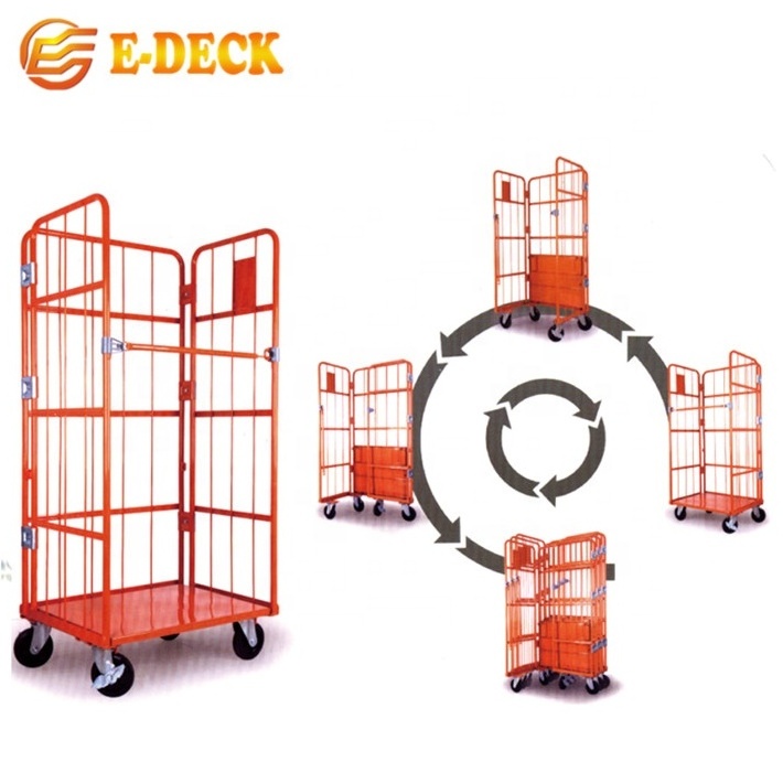 Custom 4 wheel collapsible warehouse heavy duty 500kg platform steel logistics roll cart cage trolley