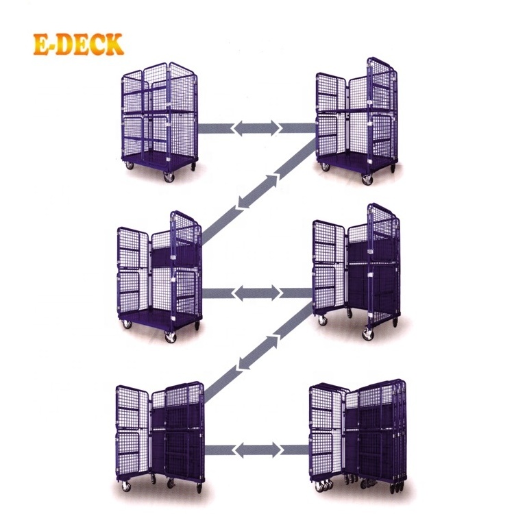 Nesting cargo cage collapsible goods four side storage nesting metal galvanized warehouse folding pallet cart trolley