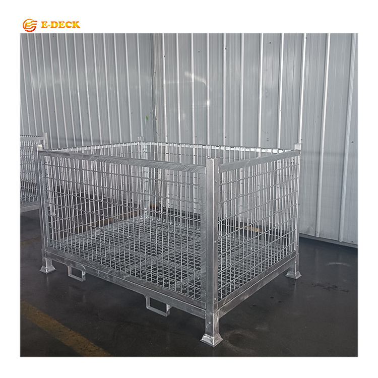 Storage stackable folding galvanized welded wire mesh metal crate