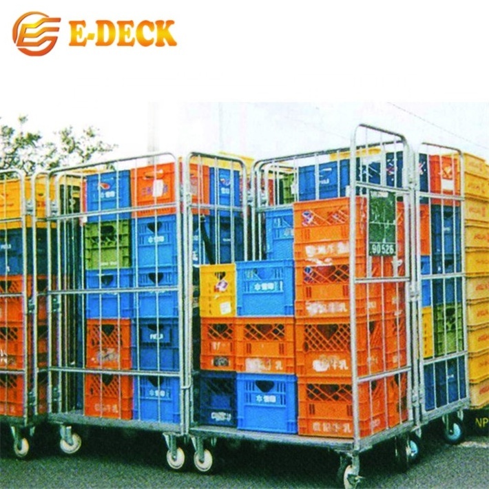 Custom 4 wheel collapsible warehouse heavy duty 500kg platform steel logistics roll cart cage trolley