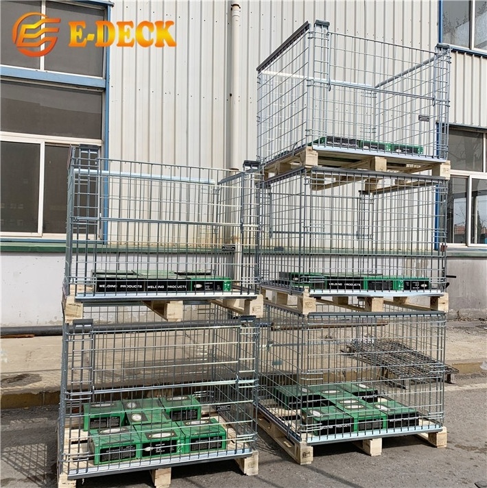 Hot Dip Zinc Steel Stacking Wire Mesh Cages Pallet With Wooden Pallet