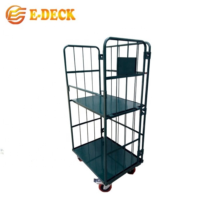 Custom 4 wheel collapsible warehouse heavy duty 500kg platform steel logistics roll cart cage trolley