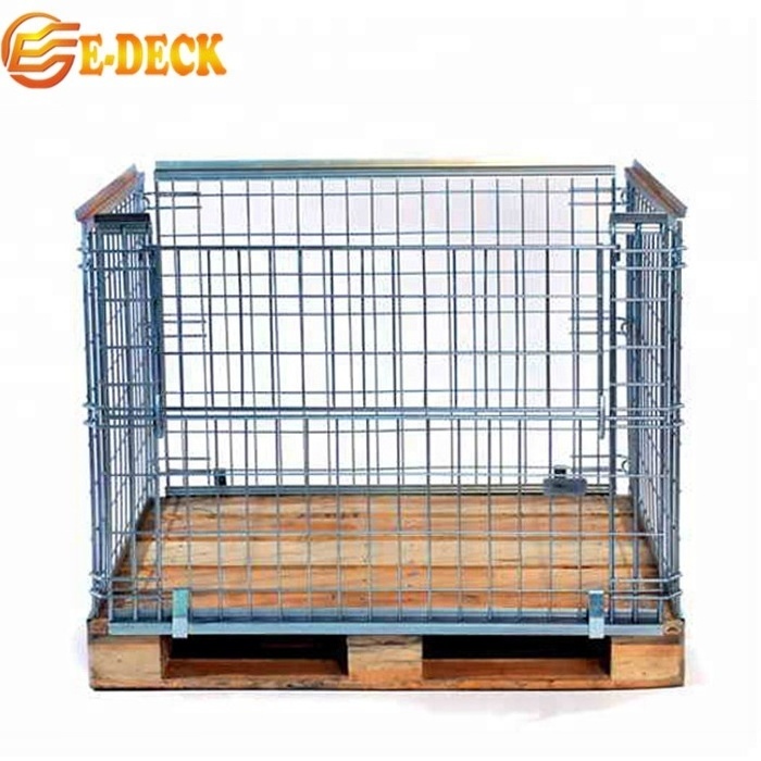 Hot Dip Zinc Steel Stacking Wire Mesh Cages Pallet With Wooden Pallet