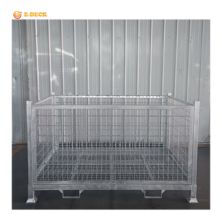 Storage stackable folding galvanized welded wire mesh metal crate