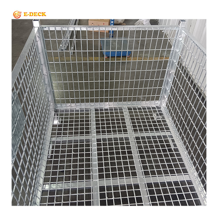 Storage stackable folding galvanized welded wire mesh metal crate