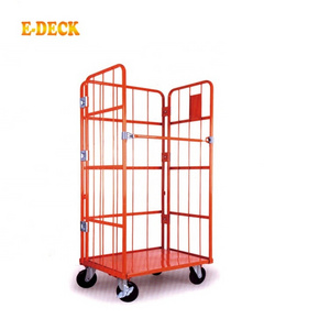 Custom 4 wheel collapsible warehouse heavy duty 500kg platform steel logistics roll cart cage trolley