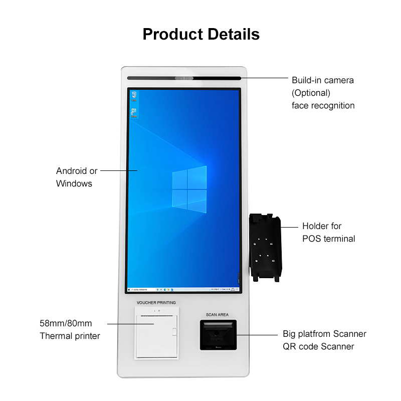 21.5Inch Self Service Ordering Checkout Vending Machine Touch Screen Self Service Payment Kiosk With QR Code Scanner