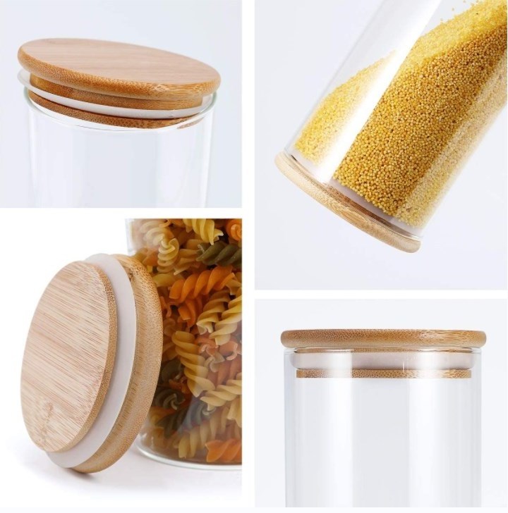 IKOO glass and bamboo food container glass canister with airtight bamboo lid for the kitchen