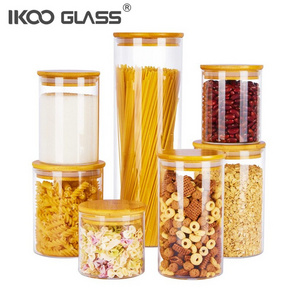 IKOO glass and bamboo food container glass canister with airtight bamboo lid for the kitchen