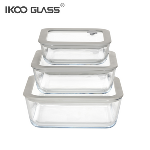 IKOO High Quality 1L round and Rectangle Shaped Airtight Food Storage Glass Container Set with Customized Logo Heat Resistant