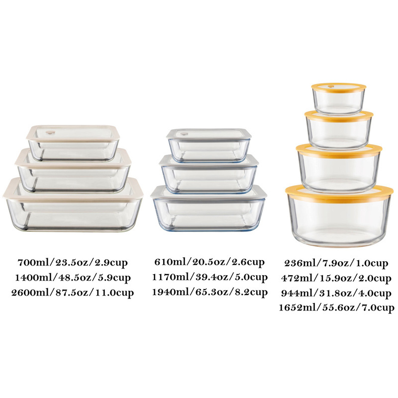 IKOO High Quality 1L round and Rectangle Shaped Airtight Food Storage Glass Container Set with Customized Logo Heat Resistant