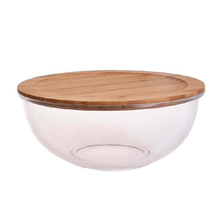 Nesting microwave safe glass containers glass salad bowl set with bamboo lid baking glass bowls set For kitchen