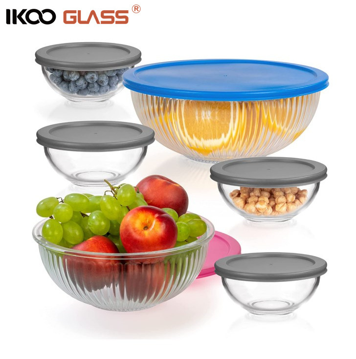 IKOO Easy Grip & Stable Design borosilicate homeware round salad and mixing glass bowl luxury modern reusable