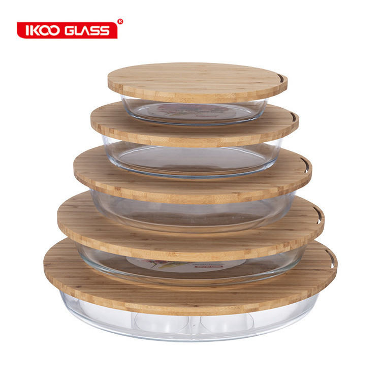 Wholesale restaurant using cookware set oven safe bake pan set glass baking dish with bamboo lids