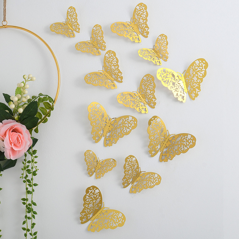 3D Hollow Paper Butterfly Wall Sticker Wedding Festival Arrangement Home Decoration Decorative Home Decorative Stickers