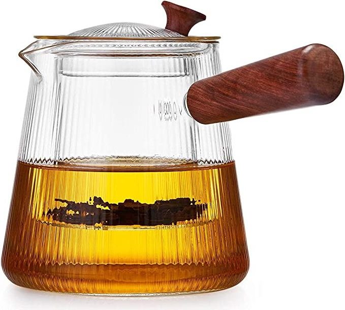 Glass Teapot, 27oz/800ml Tea Kettle with Infuser & Wood Handle, Borosilicate Glass Tea Maker for Loose Leaf Tea