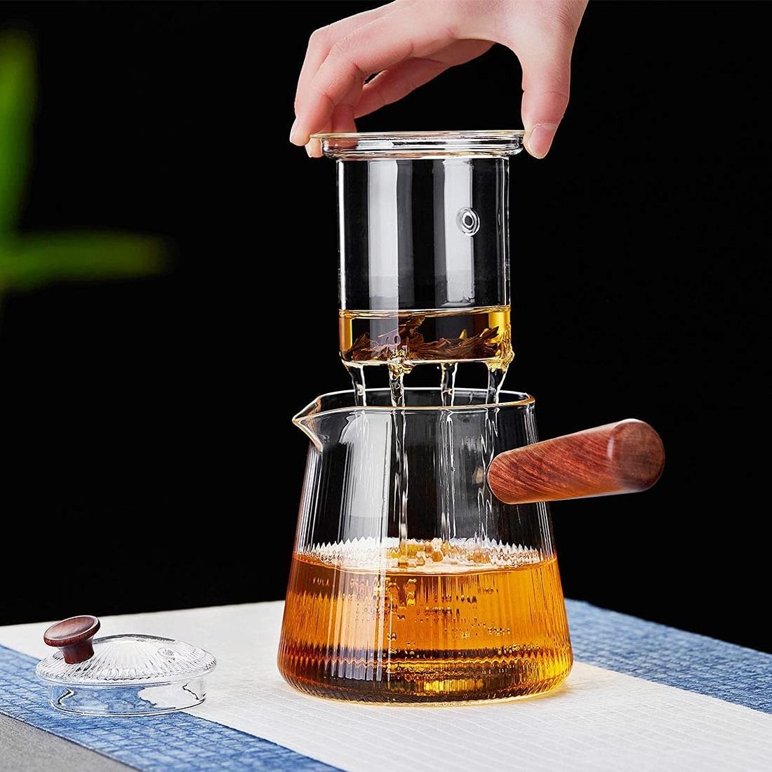 Glass Teapot, 27oz/800ml Tea Kettle with Infuser & Wood Handle, Borosilicate Glass Tea Maker for Loose Leaf Tea