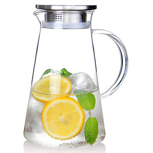 Glass Pitcher with Lid Iced Tea Pitcher Water Jug Water Kettles Support Accepted Transparent 2.0 Liter 68 Ounces Stainless Steel