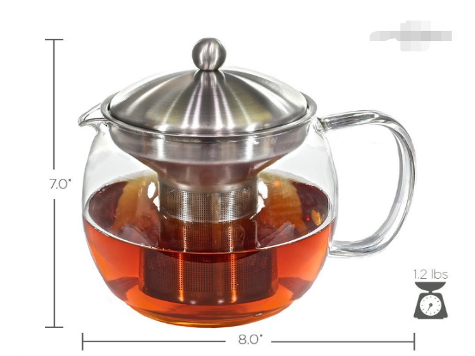 Teapot with Infuser Tea Kettle Pot with Strainer & Warmer - Tea Pot Cup Tea Infuser, Clear Glass for Loose Tea - 40oz, 3-4 Metal