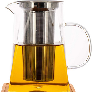 900ml(30oz) Square Glass Teapot with Removable Infuser,Stovetop Safe Glass Tea Kettle, Tea Pot for Loose Leaf Tea