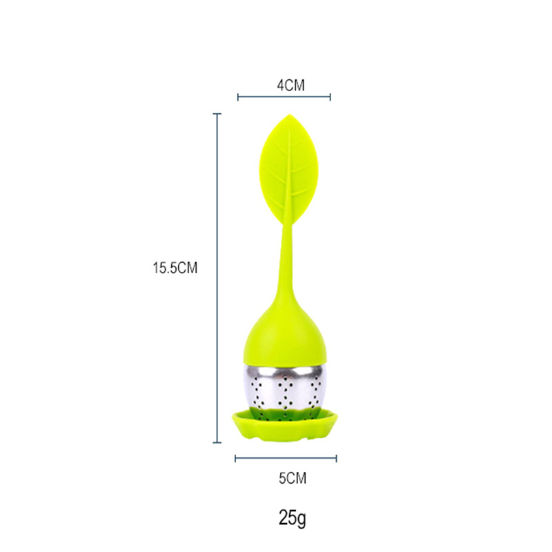 Leaf Shape Silicone Stainless Steel Tea Infuser Strainer With Tray