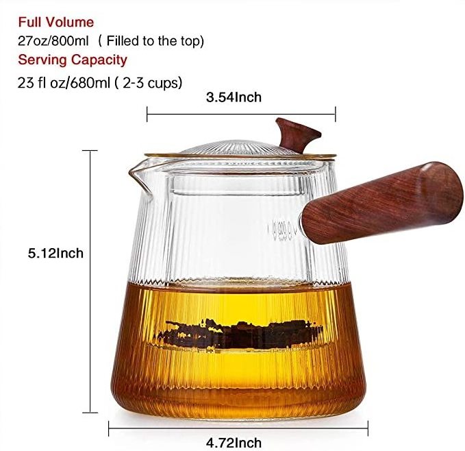 Glass Teapot, 27oz/800ml Tea Kettle with Infuser & Wood Handle, Borosilicate Glass Tea Maker for Loose Leaf Tea