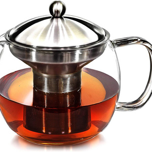 Teapot with Infuser Tea Kettle Pot with Strainer & Warmer - Tea Pot Cup Tea Infuser, Clear Glass for Loose Tea - 40oz, 3-4 Metal