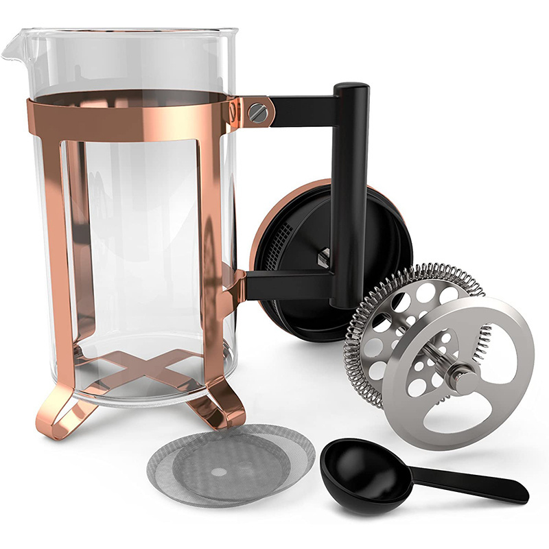 Glass French Press Cafetiere Heat Resistant Stainless Steel and Borosilicate Glass in Copper Coating 1000ML