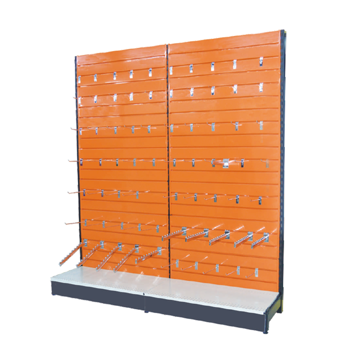 Metal slatwall backing for supermarket display commercial round rack store shelf