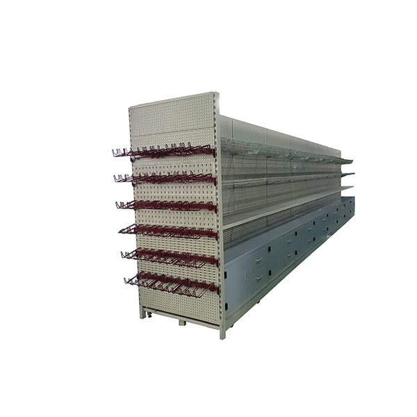 double side supermarket gondola shelving and metal display supermarket rack