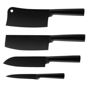 5pcs non-stick coating black kitchen knives set hollow handle chopper butcher knife with stainless steel block