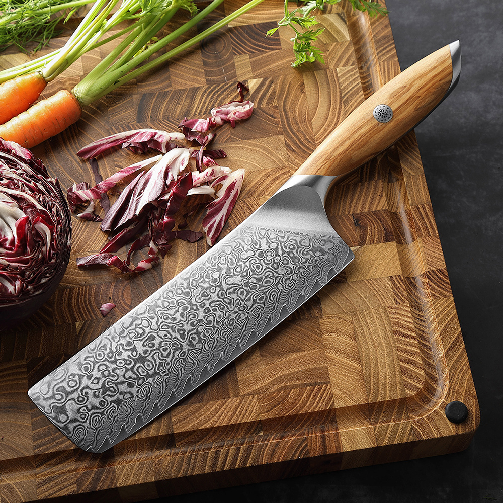 HEZHEN New Damascus Powder Steel Nakiri Knife Japanese Style Kitchen Vegetable Knives with Olive Wood Handle