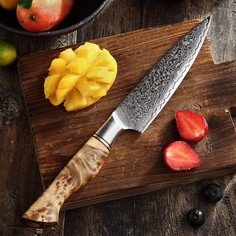 5 pcs Super Sharp Damascus Steel Premium Kitchen Knives Chef Knife Set with figured sycamore wood handle